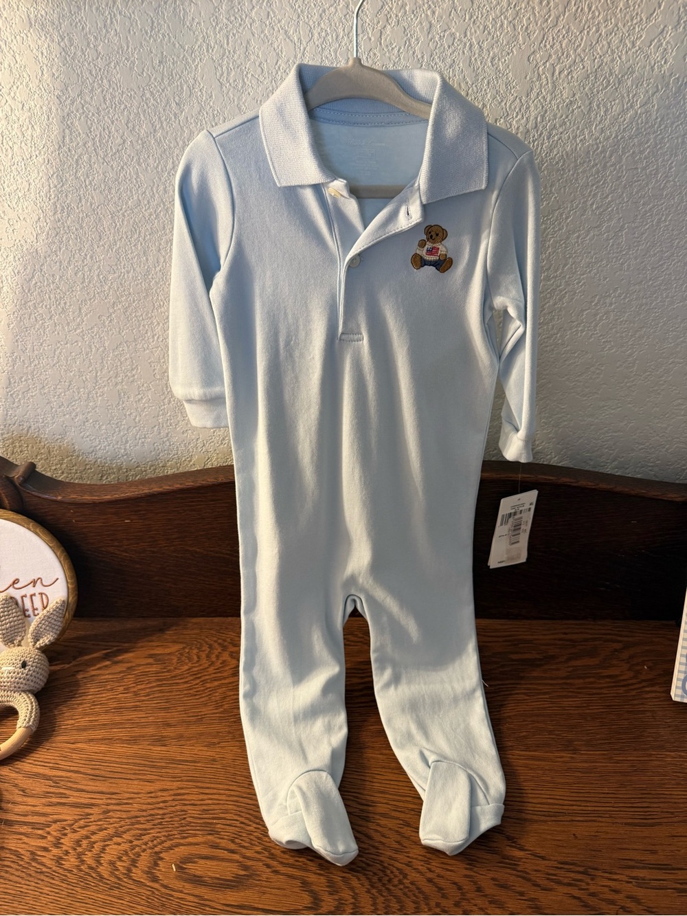 Ralph Lauren Light Blue Footed Polo Onesie